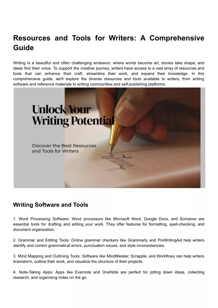 resources and tools for writers a comprehensive