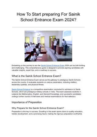 How To start preparing for Sainik School Entrance Exam 2024
