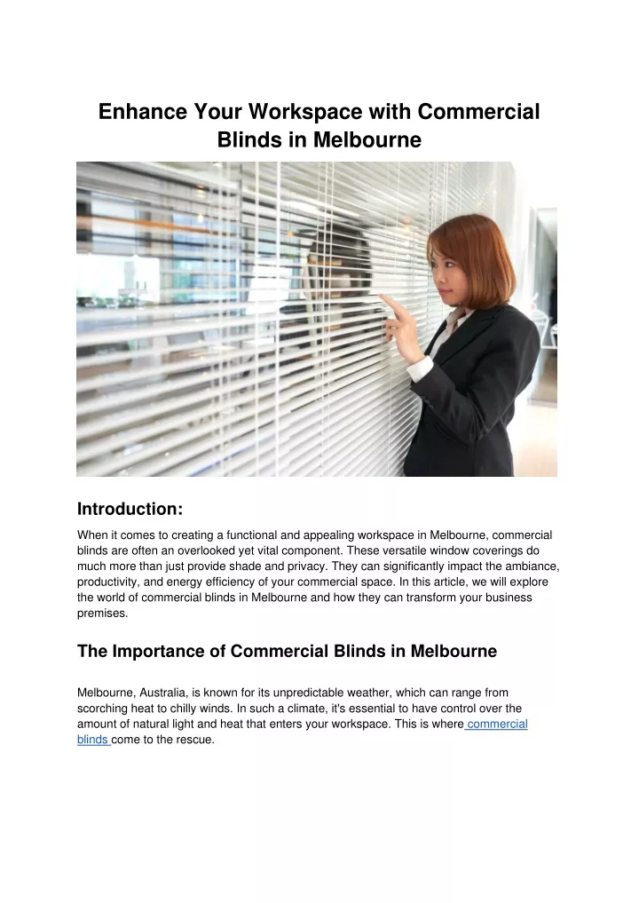 enhance your workspace with commercial blinds