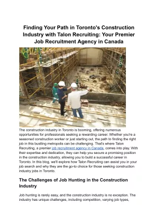 Construction Job Recruitment Agency in Canada | Toronto | Job