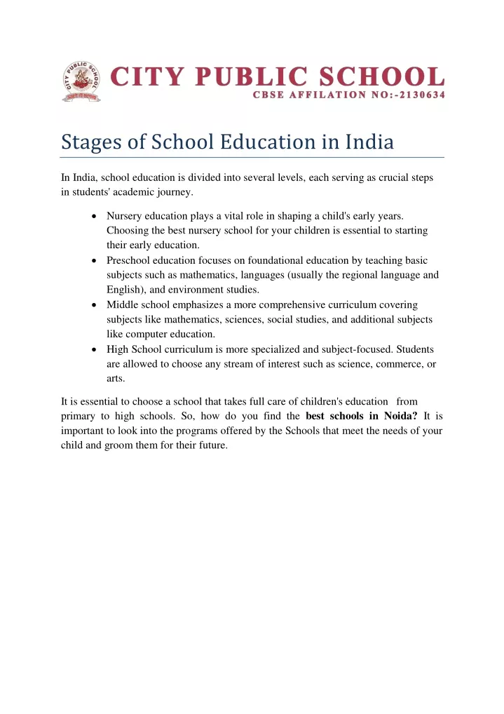 stages of school education in india