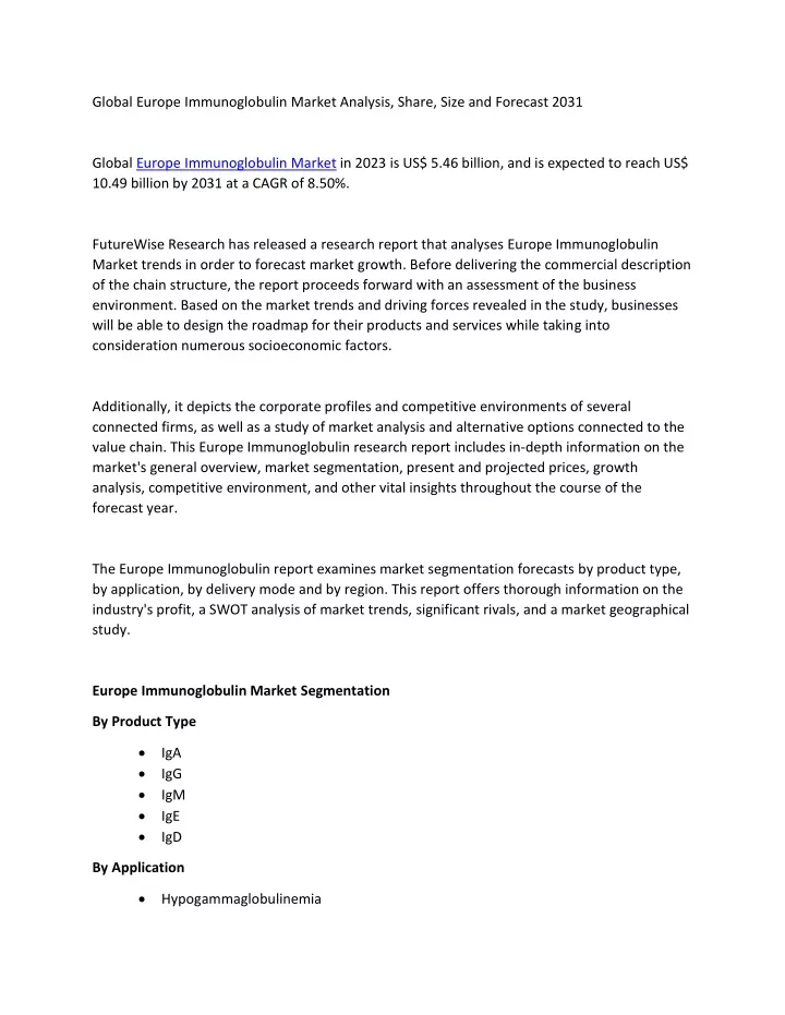 global europe immunoglobulin market analysis