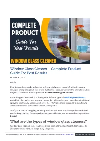 Window Glass Cleaner – Complete Product Guide For Best Results