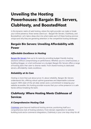 Unveiling the Hosting Powerhouses Bargain Bin Servers, ClubHosty, and BoostedHost