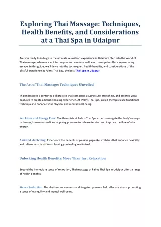 exploring thai massage techniques health benefits