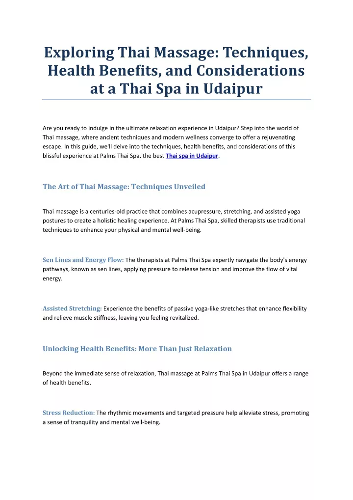 exploring thai massage techniques health benefits