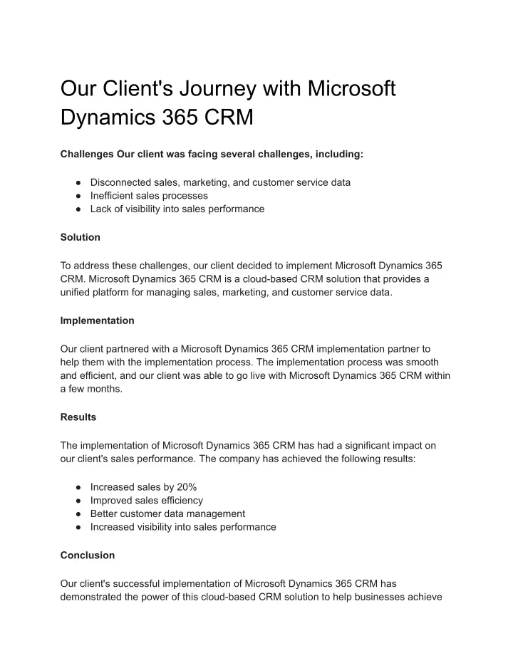 our client s journey with microsoft dynamics
