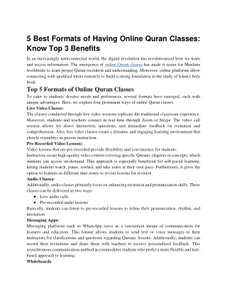 5 Best Formats of Having Online Quran Classes_ Know Top 3 Benefits
