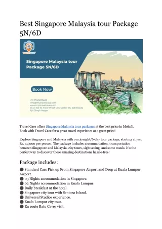 Best Singapore Malaysia tour Package 5N_6D