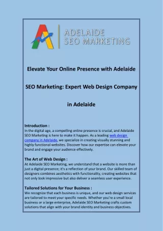 Web Design Company Adelaide by Adelaide SEO Marketing