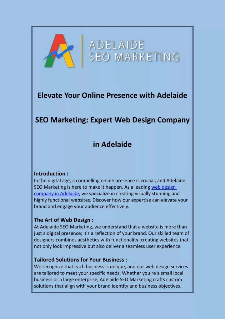 elevate your online presence with adelaide