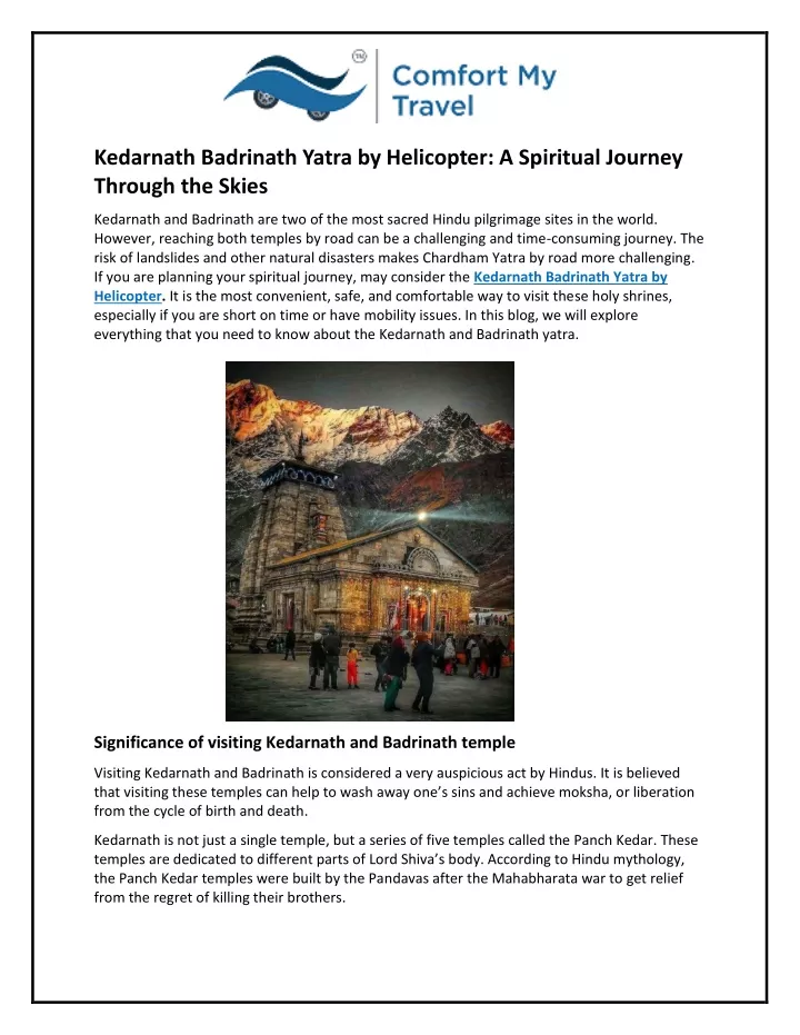 kedarnath badrinath yatra by helicopter