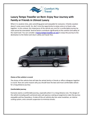 Luxury Tempo Traveller on Rent: Enjoy Your Journey With Family or Friends