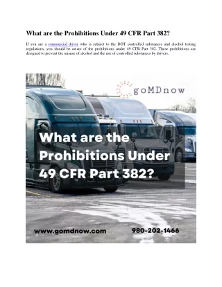 What are the Prohibitions Under 49 CFR Part 382