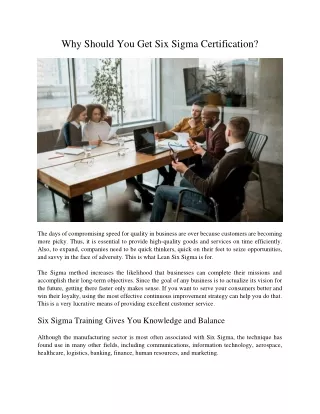 why should you get six sigma certification