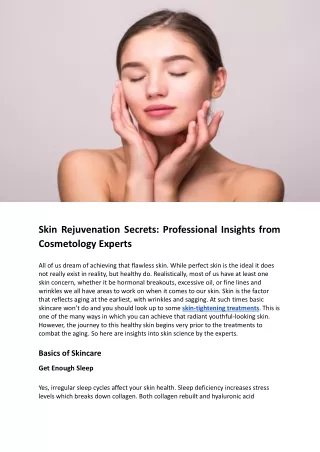 Skin Rejuvenation Secrets_ Professional Insights from Cosmetology Experts