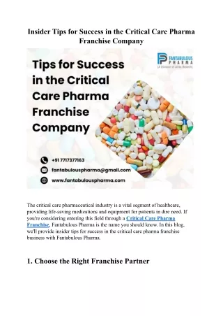 Insider Tips for Success in the Critical Care Pharma Franchise Company