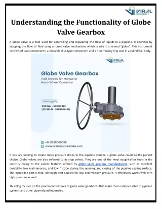 Gaining an Understanding of Globe Valve Gearbox