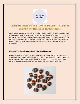 Unlock the Power of Gemini Crystals and Stones A Guide to Chakra Worry Stones and Raw Labradorite