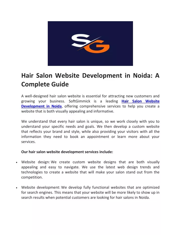 hair salon website development in noida