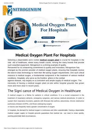 Medical Oxygen Plant For Hospitals