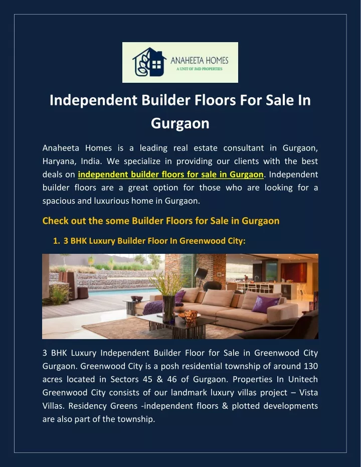 independent builder floors for sale in gurgaon