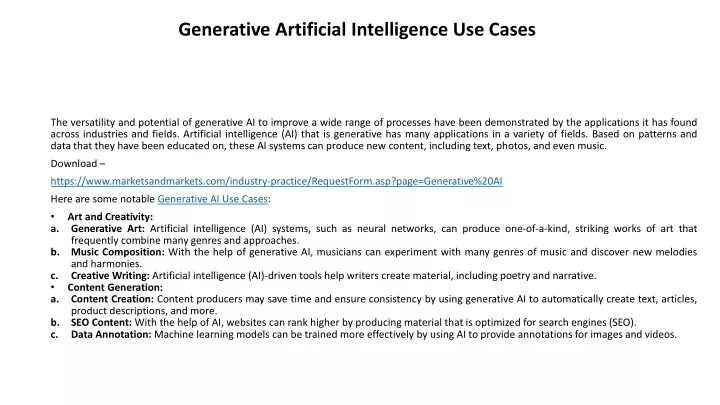 generative artificial intelligence use cases
