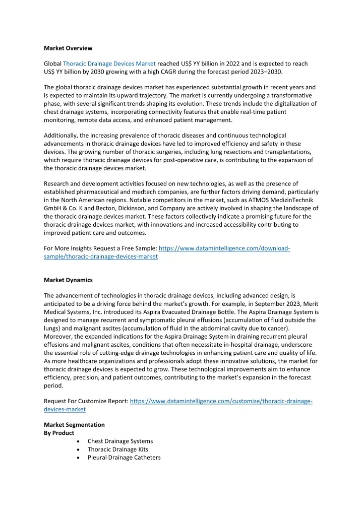 market overview global thoracic drainage devices