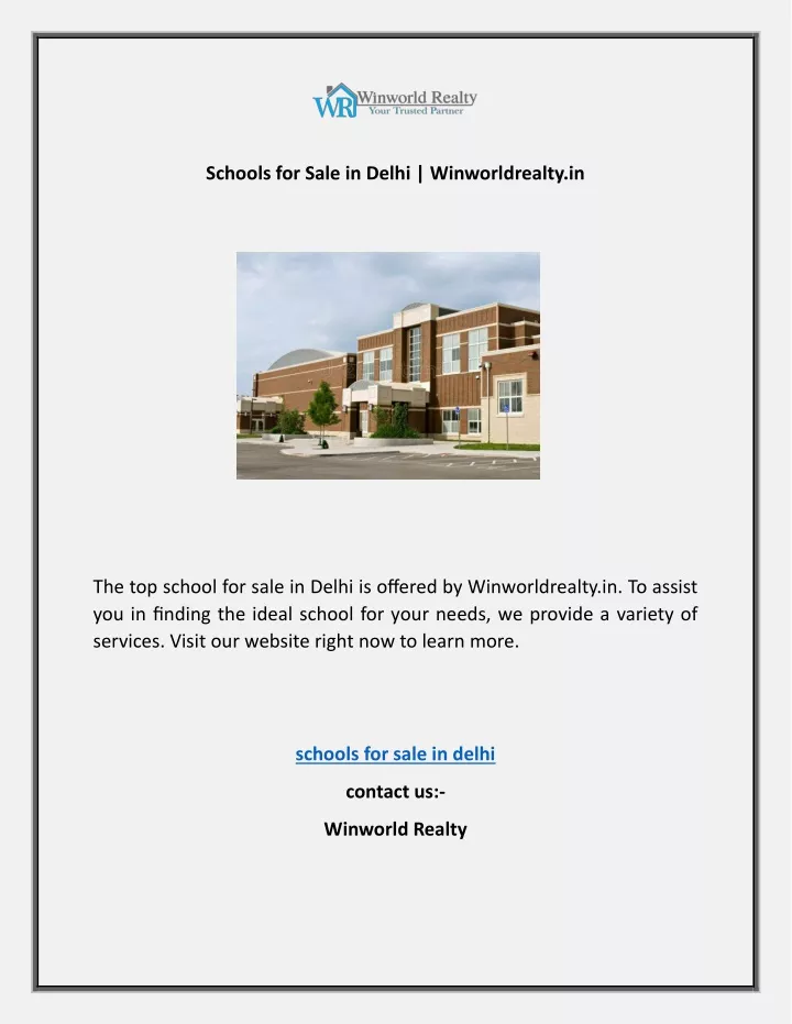 schools for sale in delhi winworldrealty in