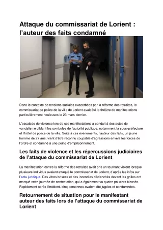 Attaque du commissariat de Lorient : L’auteur des faits condamné