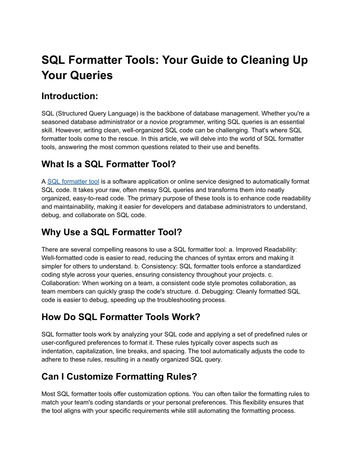 sql formatter tools your guide to cleaning