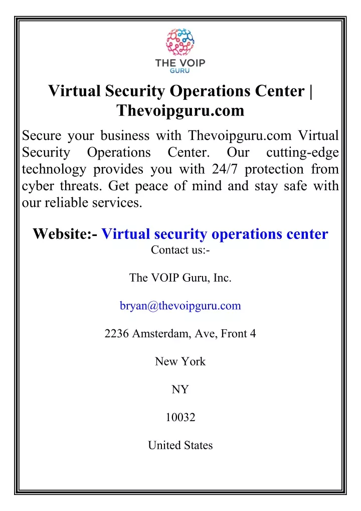 virtual security operations center thevoipguru com