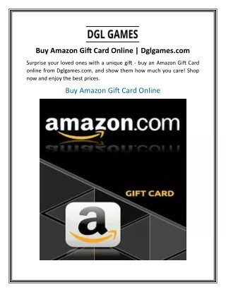 Buy Amazon Gift Card Online  Dglgames