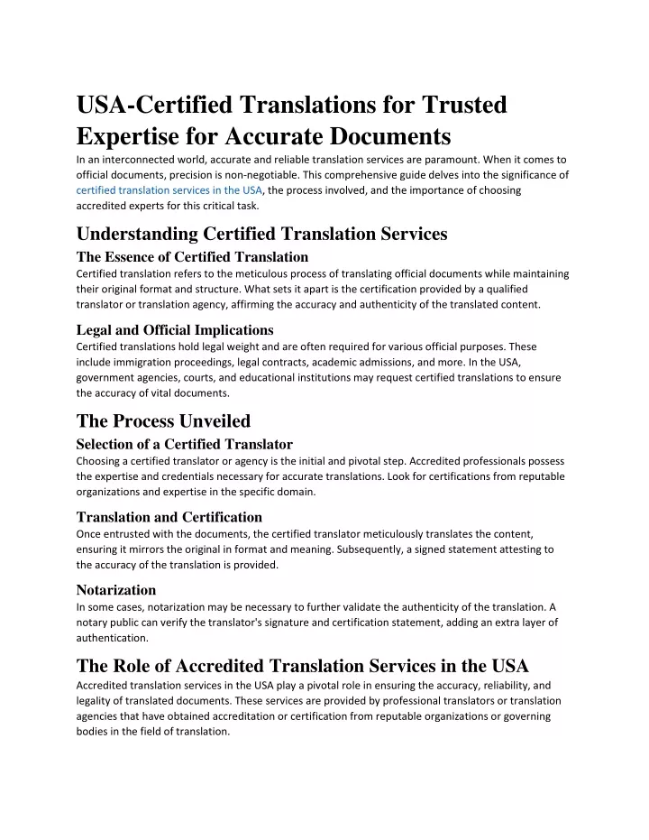 usa certified translations for trusted expertise