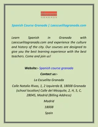 Spanish Course Granada  Laescuelitagranada