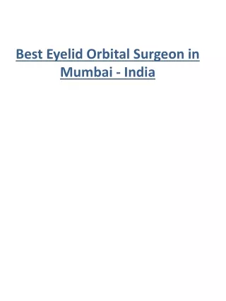 Best Eyelid Orbital Surgeon in Mumbai - India