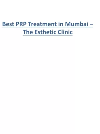 Best PRP Treatment in Mumbai – The Esthetic Clinic