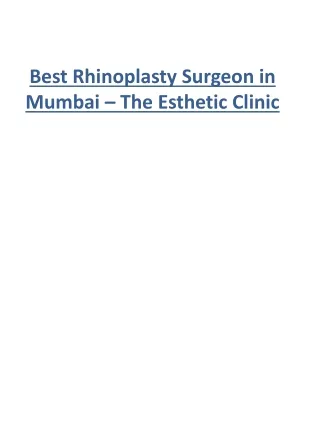 Best Rhinoplasty Surgeon in Mumbai – The Esthetic Clinic