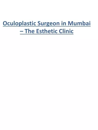Oculoplastic Surgeon in Mumbai – The Esthetic Clinic
