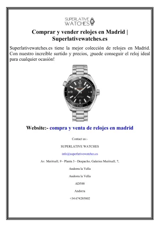 Comprar y vender relojes en Madrid  Superlativewatches.es