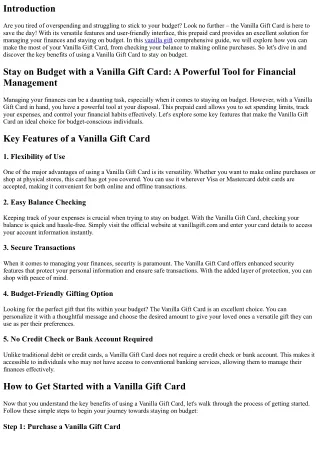 Stay on Budget with a Vanilla Gift Card