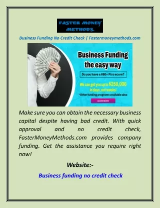 Business Funding No Credit Check  Fastermoneymethods