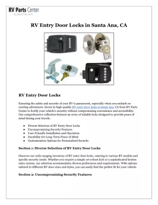 RV Entry Door Locks in Santa Ana, CA