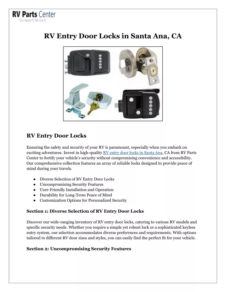 rv entry door locks in santa ana ca