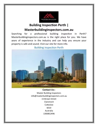 Building Inspection Perth | Masterbuildinginspectors.com.au