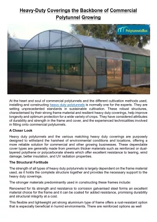 Heavy-Duty Coverings the Backbone of Commercial Polytunnel Growing