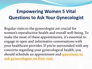 Empowering Women 5 Vital Questions to Ask Your Gynecologist