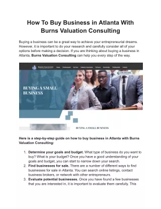 How To Buy Business in Atlanta With Burns Valuation Consulting