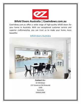 Bifold Doors Australia | Ezwindows.com.au