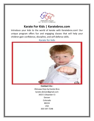 Karate For Kids | Karatebros.com